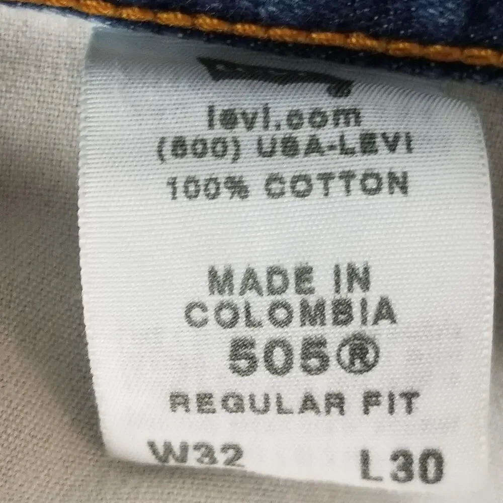 Levis 505 Jeans Mens 32x30 Blue Light Wash Straight‎ 100% Cotton Denim Pants